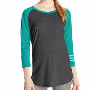 Adidas Dark Gray Teal Climalite Long Sleeve Raglan Sporty Athleisure Tee